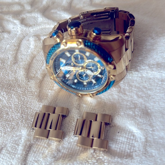 Invicta Men's Watch 50mm SPEEDWAY SCUBA Quartz Chrono Sapphire Blue Gold SS - Picture 4 of 11